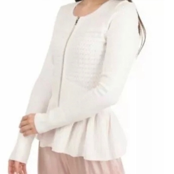 SANDRO stanislav Cardigan white sweater Women long sleeves size Medium Top Zipup - Picture 2 of 9